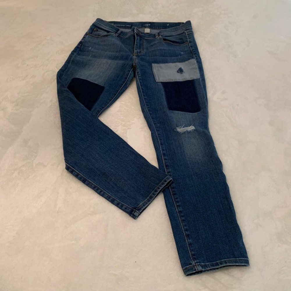 Loft Modern Skinny Ankle Patchwork Distressed Jea… - image 1